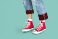 Sneakers Canvas Shoes Human Feet Legs Standing Concept