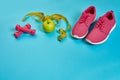 Sneakers, centimeter, green apple, weight loss, running, healthy Royalty Free Stock Photo