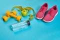 Sneakers, centimeter, green apple, weight loss, running, healthy Royalty Free Stock Photo