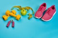 Sneakers, centimeter, green apple, weight loss, running, healthy Royalty Free Stock Photo