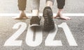 Sneakers close-up, finish 2020. Start to new year 2021 plans, goals, objectives