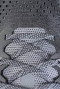 Sneakers close-up. Shoelaces of new sports shoes in gray, lacing sneakers close-up, top view. Mesh elastic laces for