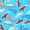 Sneakers. Footwear. Youth sports shoes. Pattern. Vector illustration with infinitely repeating elements