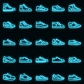 Sneakers icons set vector neon