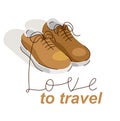 Sneakers with lettering vector concept illustration of hiking or travel.