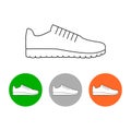 Sneakers linear outline simple icon and round icons with sport shoes. Isolated vector illustration and clipart. Royalty Free Stock Photo