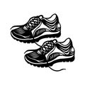 Sneakers with loose shoelaces black silhouette. Design suitable for logo, sports company