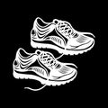 Sneakers with not tied shoelaces a silhouette of white color on a black background. Design suitable for logo