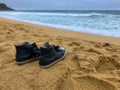 Sneakers on the sea coast