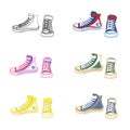 Set of sneakers of different colors and different angles