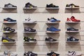 Sneakers on the shelves in the shop