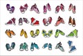 Sneakers shoes pairs isolated. Hand drawn vector illustration set of colored shoes.