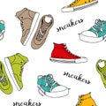 Sneakers sketch vector seamless pattern