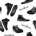 Sneakers sketch vector seamless pattern