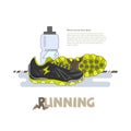 Sneakers with sports water bottle. sport and running concept - v
