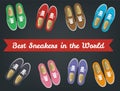 Sneakers top view. Shoes background. Sneakers and Slippers collection. Vector