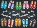 Sneakers top view. Shoes background. Sneakers and Slippers collection. Vector