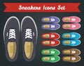 Sneakers top view. Shoes background. Sneakers and Slippers collection. Vector