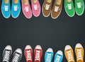 Sneakers top view. Shoes background. Sneakers and Slippers collection. Vector