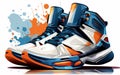 Sneakers on a White Background with Basketball Theme -Generative Ai