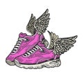 Sneakers with wings color sketch engraving vector