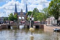 SNEEK, NETHERLANDS, JUNE 20,2020: Fountain of Fortuna, horn of plenty, Stephan Balkenhol. Waterpoort building in the