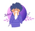 Sneeze, flu, disease, infection, spread Vector. Cartoon. Isolated art on white background. Flat