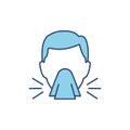 Sneeze line blue icon. Runny nose linear symbol. Flu infection and allergy symptom sign.