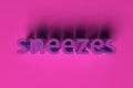 Sneezes, abstract typography, CGI keywords. Wallpaper for graphic design. 3D rendering.