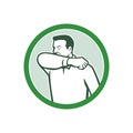 Sneezing or Coughing Into Elbow Icon Circle Retro