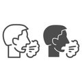 Sneezing or coughing person line and solid icon. Viral infection spread symbol, outline style pictogram on white