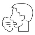 Sneezing or coughing person thin line icon. Viral infection spread symbol, outline style pictogram on white background