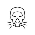 Sneezing man line icon, vector Royalty Free Stock Photo