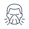 Sneezing man line icon, vector pictogram of flu or cold symptom