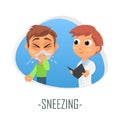 Sneezing medical concept. Vector illustration.