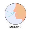 Sneezing. Symptom of influenza, allergies, bronchitis, pneumonia. Coronavirus. Icons sneezing. Infographics. Vector