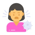 Sneezing woman avatar with coronavirus symbol denoting concept of sick women