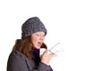 Sneezing woman warm clothes isolated Royalty Free Stock Photo