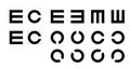 Snellen E and the Landolt C symbols Eye Test Chart medical illustration. Line vector sketch style outline isolated