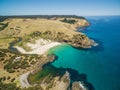 Snelling beach and middle river aerial view. Turquoise ocean water at Kangaroo Island, South Australia.