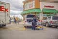 View of a lady panic shopping at Walgreens