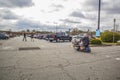 Walmart supercenter exterior parking lot and a person in an electric cart