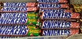Snicker chocolate bar in grocery store