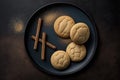 Snickerdoodle Cookies On Black Matte Plate. Generative AI