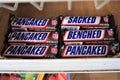 Snickers candybars with specialty NFL term wrappers