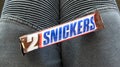 Snickers chocolate and candy bar Royalty Free Stock Photo