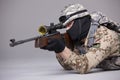 Sniper aiming in studio Royalty Free Stock Photo