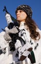 Sniper girl in white camouflage Royalty Free Stock Photo