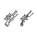 Sniper gun line and glyph icon, weapon and military, automatic machine sign, vector graphics, a linear pattern on a