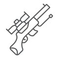 Sniper gun thin line icon, weapon and military, automatic machine sign, vector graphics, a linear pattern on a white